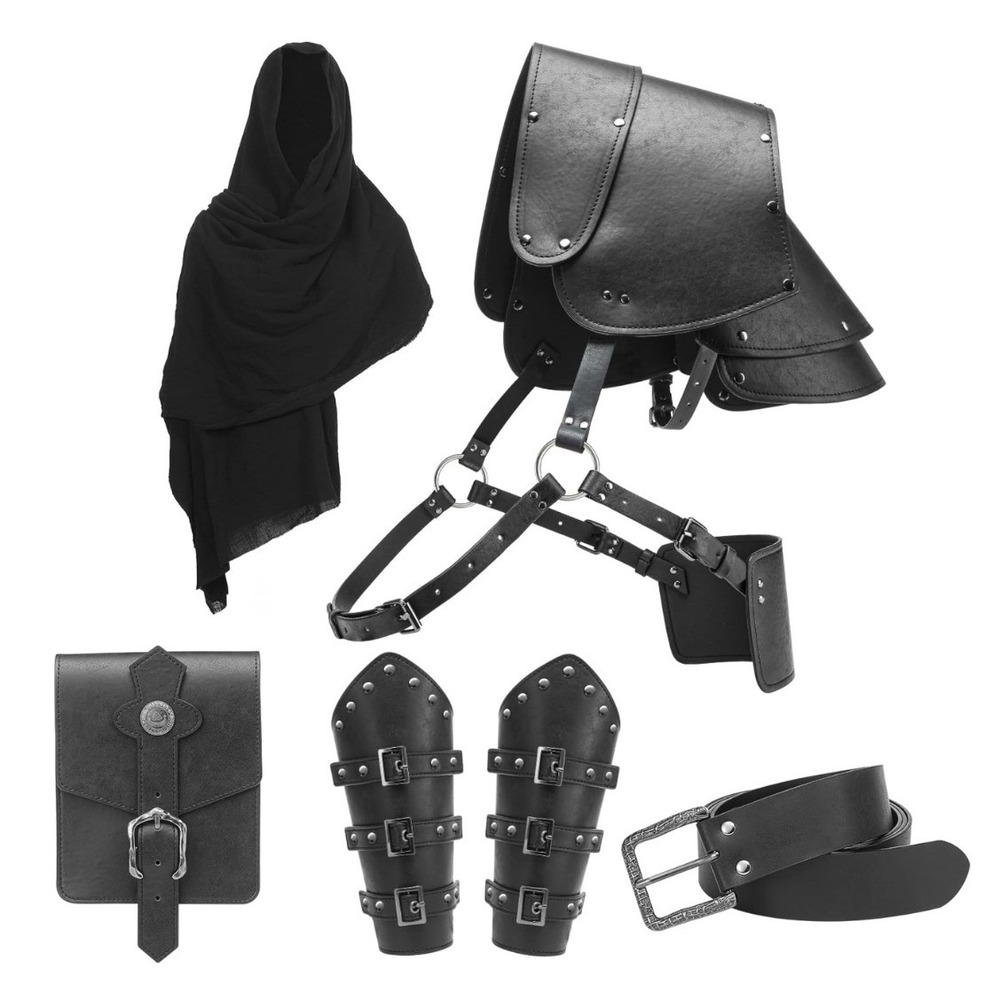NWT Mens Renaissance Costume Set with Medieval Faux Leather Accessories Larp O/S